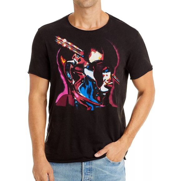 John Varvatos Men's Judas Priest Stained Class Graphic T-Shirt Raw Edges Black - Picture 1 of 5